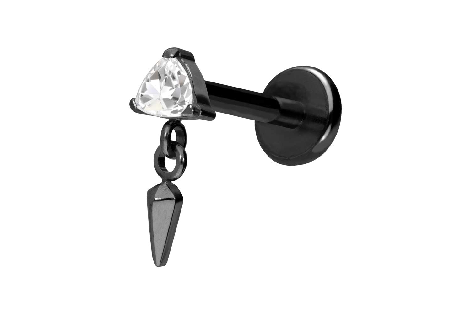 Titan Labret Piercing mit Push Fit KRISTALLDREIECK + SPITZE